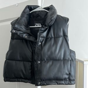 Zara cropped faux leather puffer vest